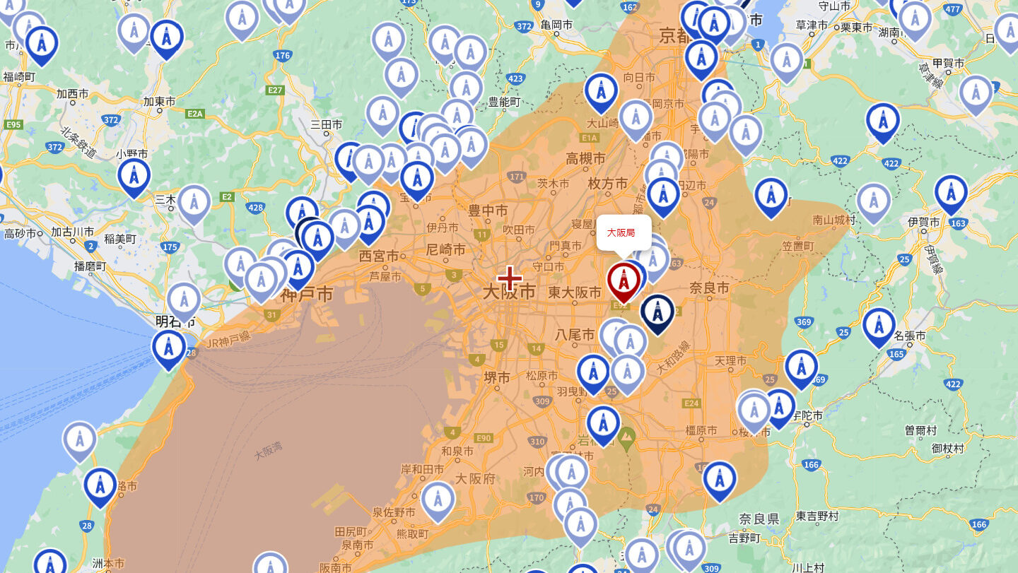 大阪府の地デジ電波受信状況